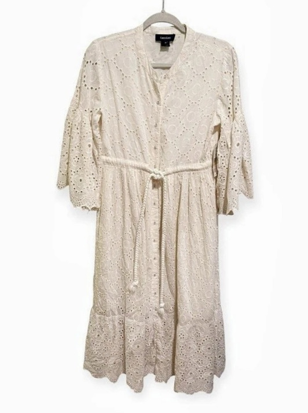Karen Kane Mango Tango Ivory Eyelet Tiered Midi Dress NWT M